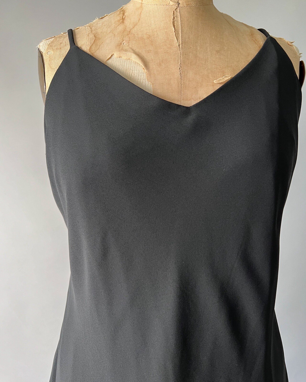 Vintage 1990s Black Chiffon Lace Babydoll Mini Slip Dress Sheer Overlay Sz M