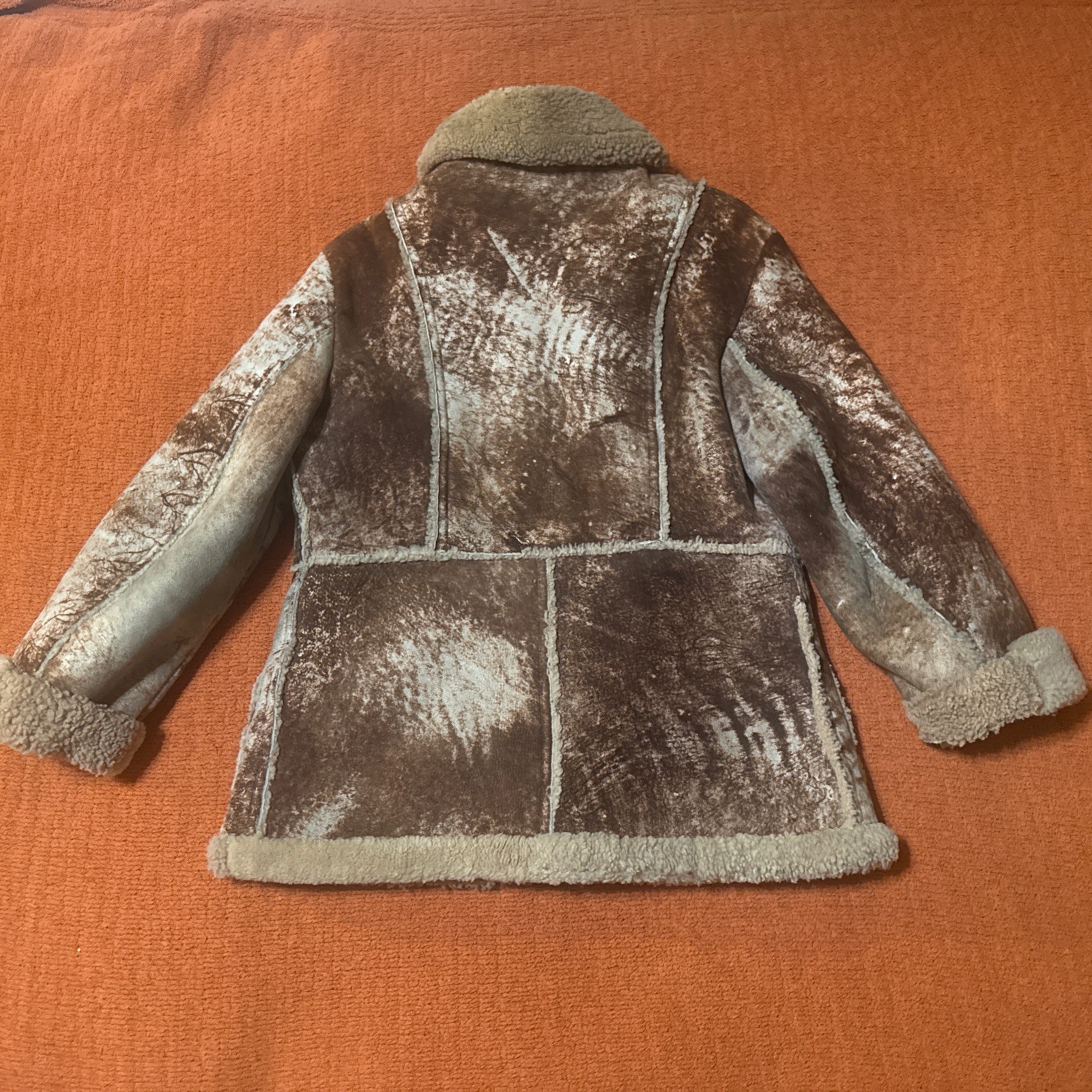 Women’s M ?VTG Sheepskin Sherpa Rancher Style Coat Missing Sz & Maker Label 70’s