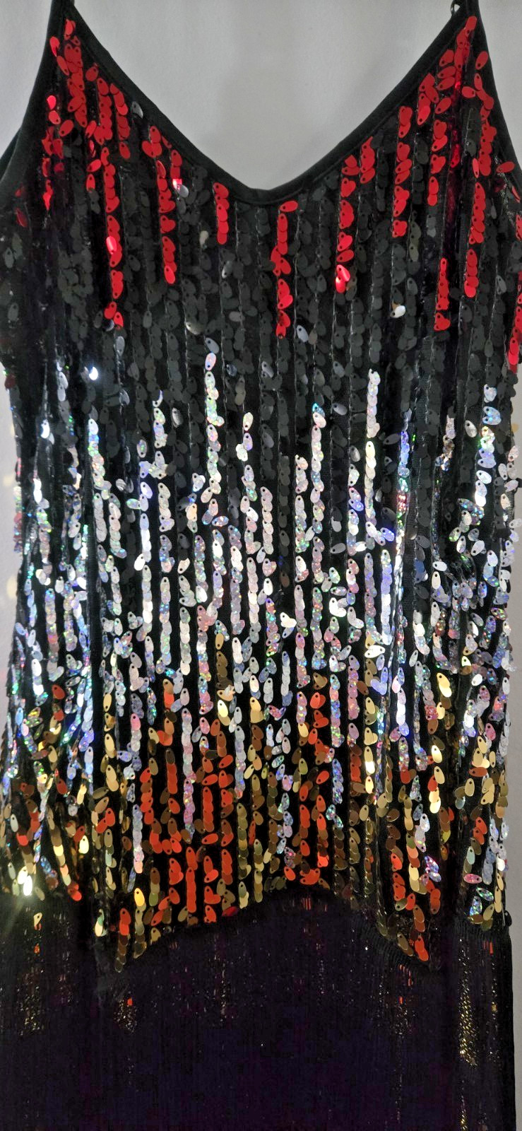 Flapper Gradient Sequin Fringe Party Dress w/Adjustable Straps Size Small