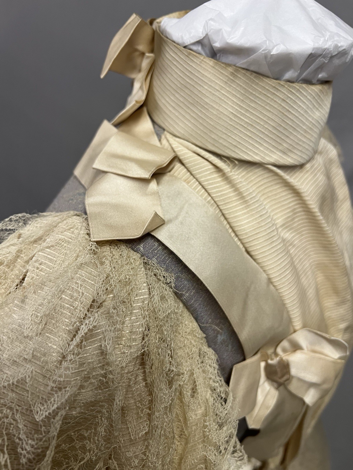 1880’s Gray & Ivory Silk Bustle Gown