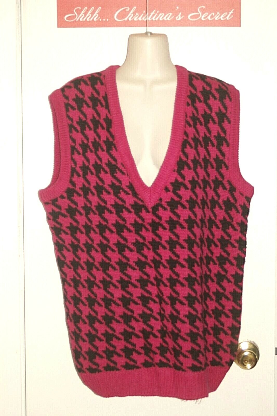 VINTAGE COLTER BAY INTERNATIONAL Womens Vest Knit Hot Pink Black Ramie Cotton XL