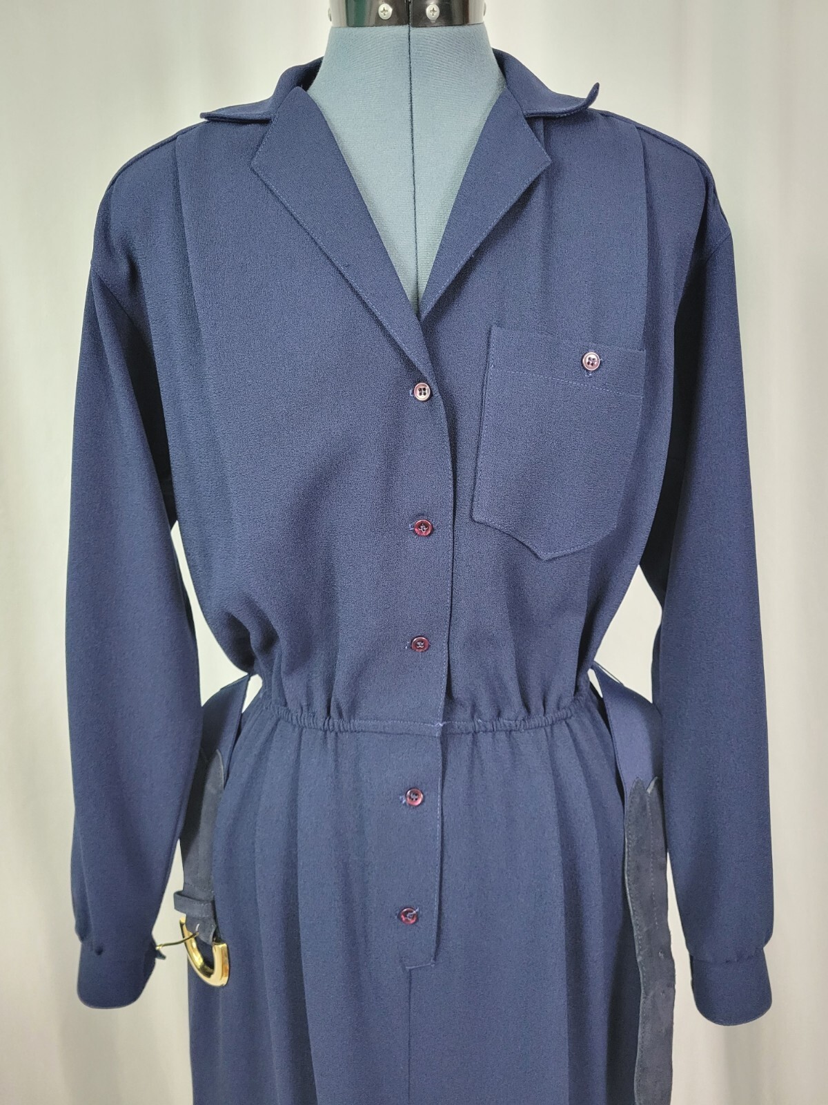 Vintage Donna Morgan for Non Stop Navy Blue Shirt Dress w Belt Size 7/8