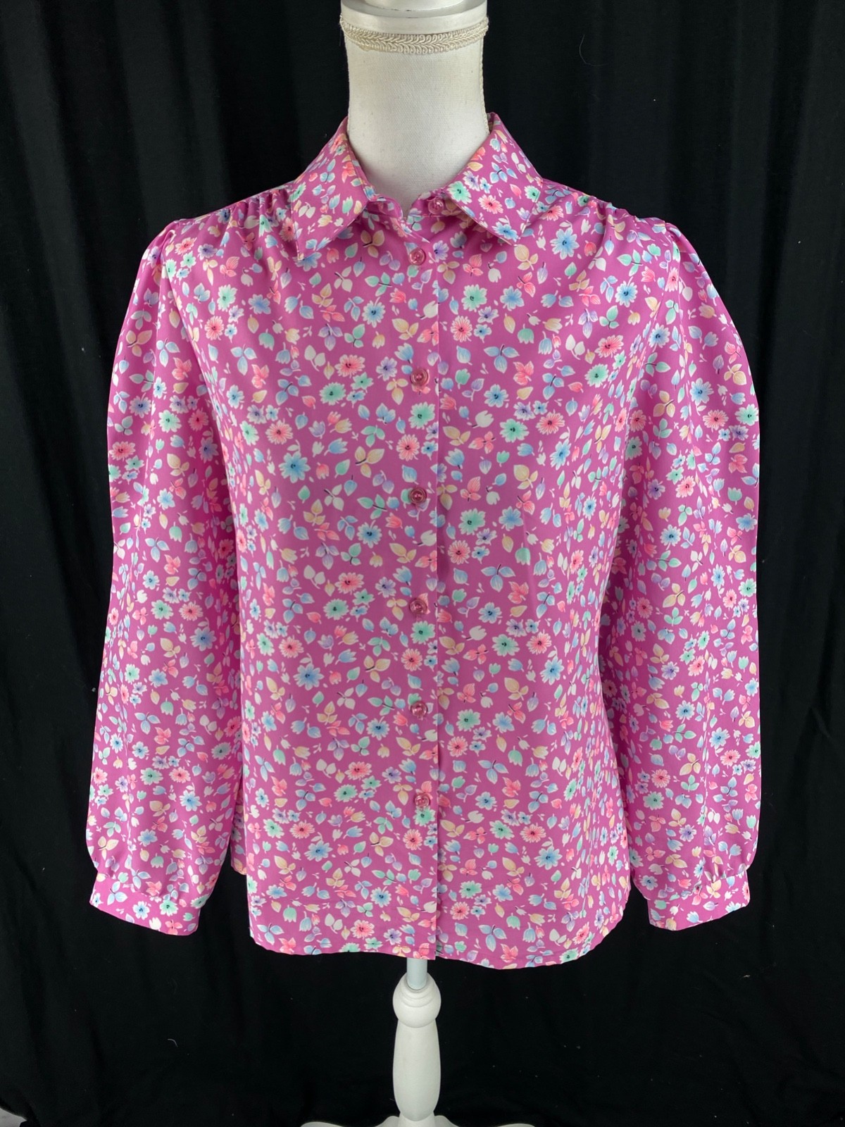 Lady Arrow Mistique Vtg 70s Floral Spring Boho Button Blouse Art Wear Hippie