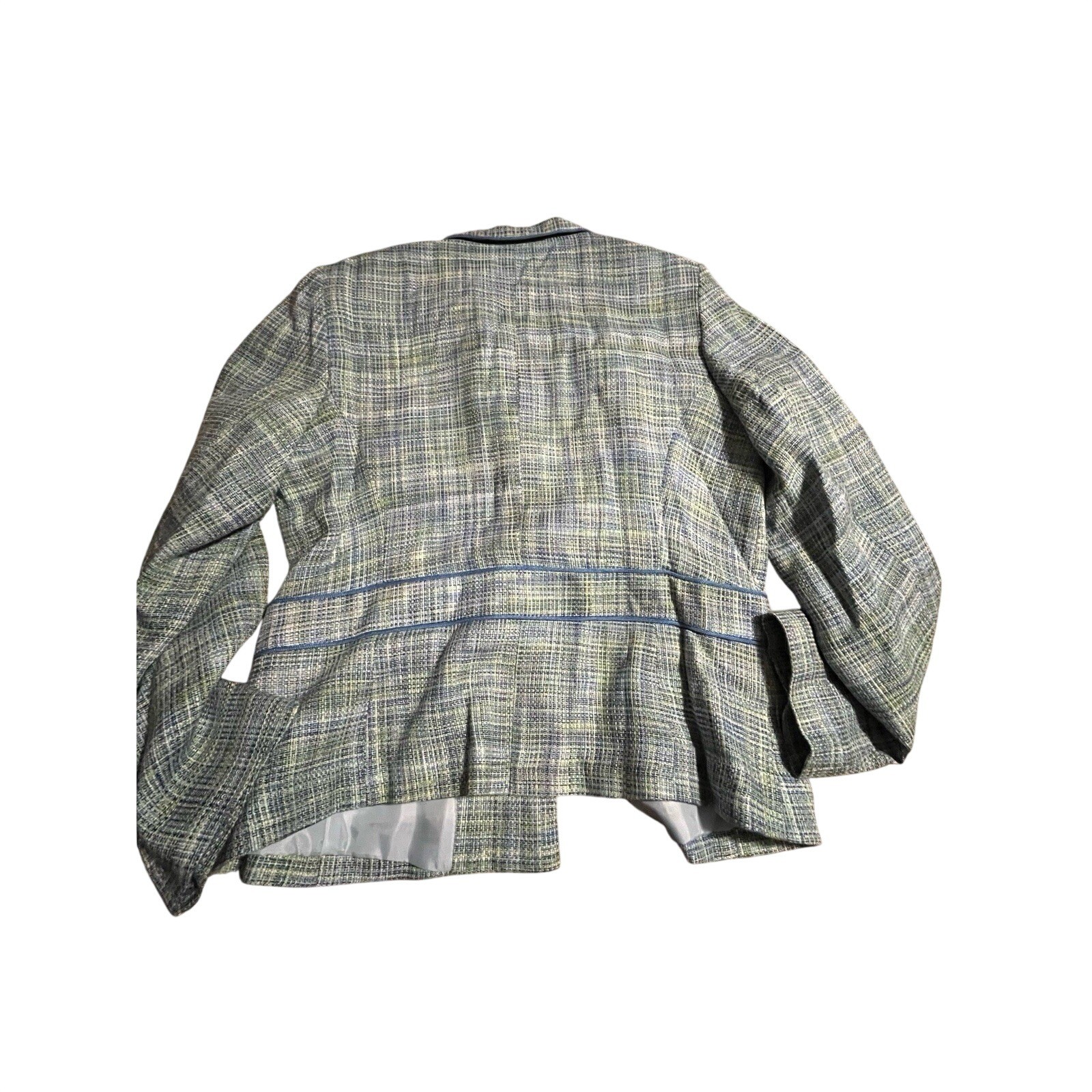 Vintage Sag Harbor Women’s Pastel Tweed Jacket Blazer Suit size 12 In blue green