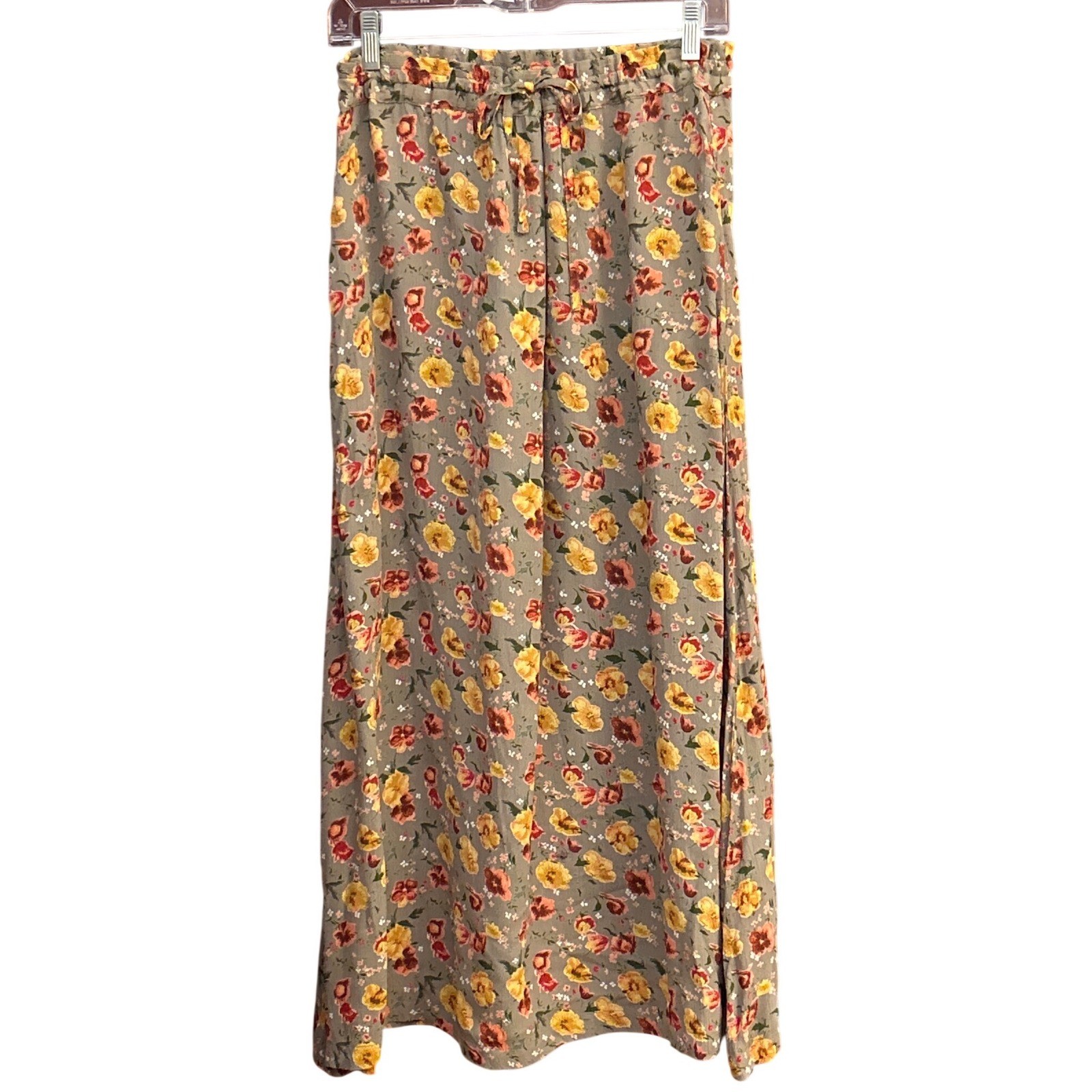 Vintage 90s Eagles Eye Floral Maxi Skirt Cottagecore Boho Flowy Drawstring
