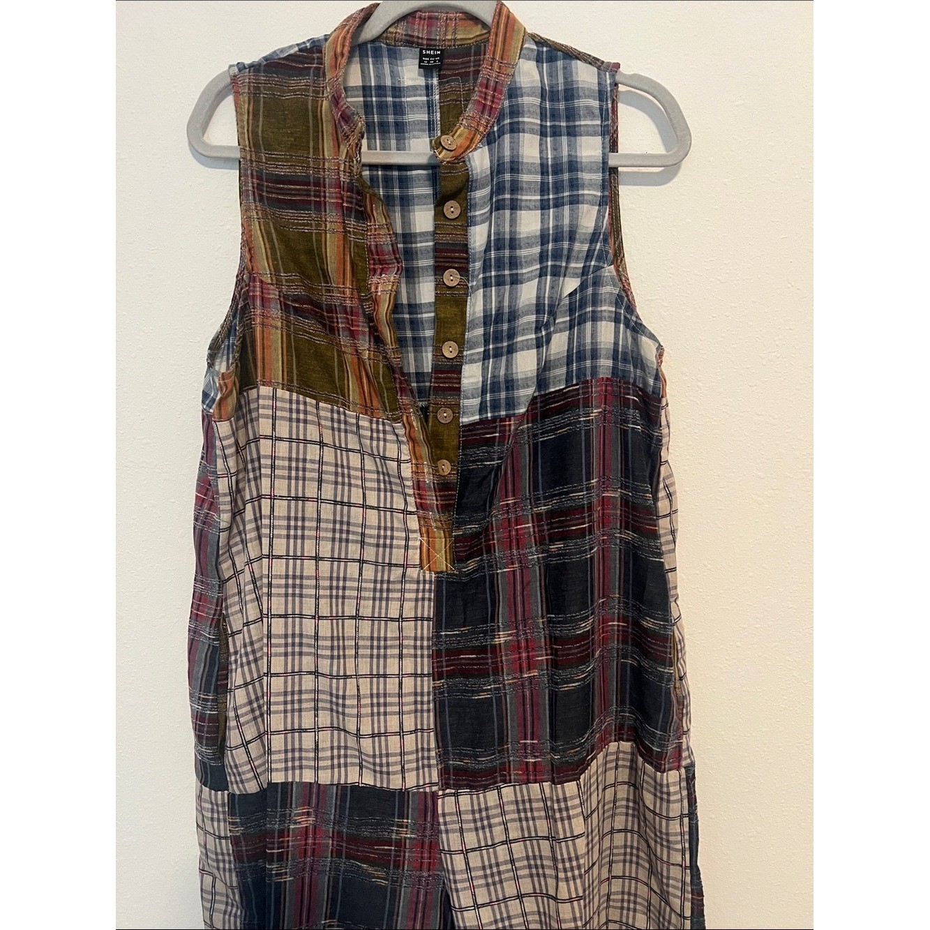 Boho Patchwork Plaid Wide Leg Sleeveless Jumpsuit