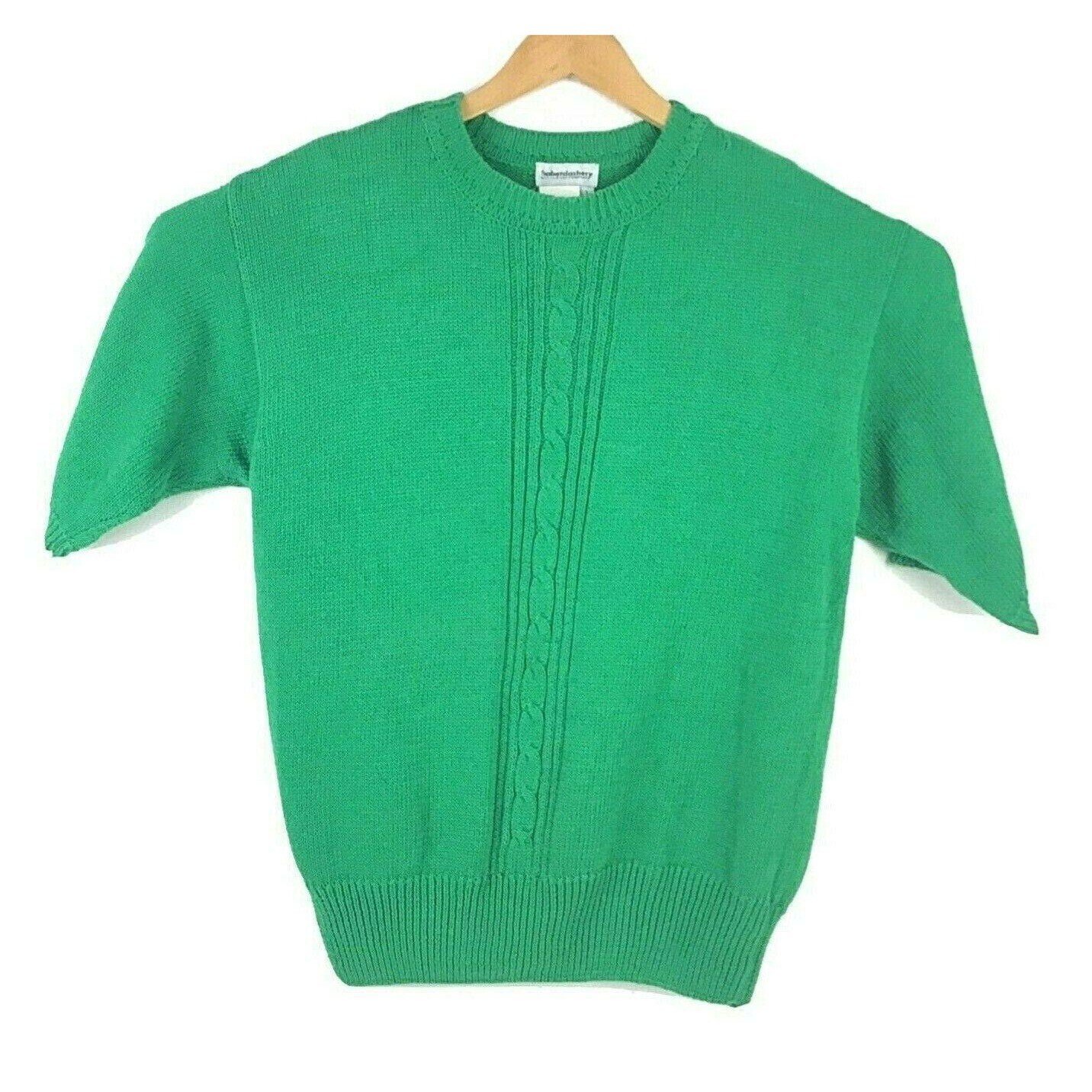 Vintage Haberdashery Womens L Green Sweater Shirt Short Sleeve Tight Knit