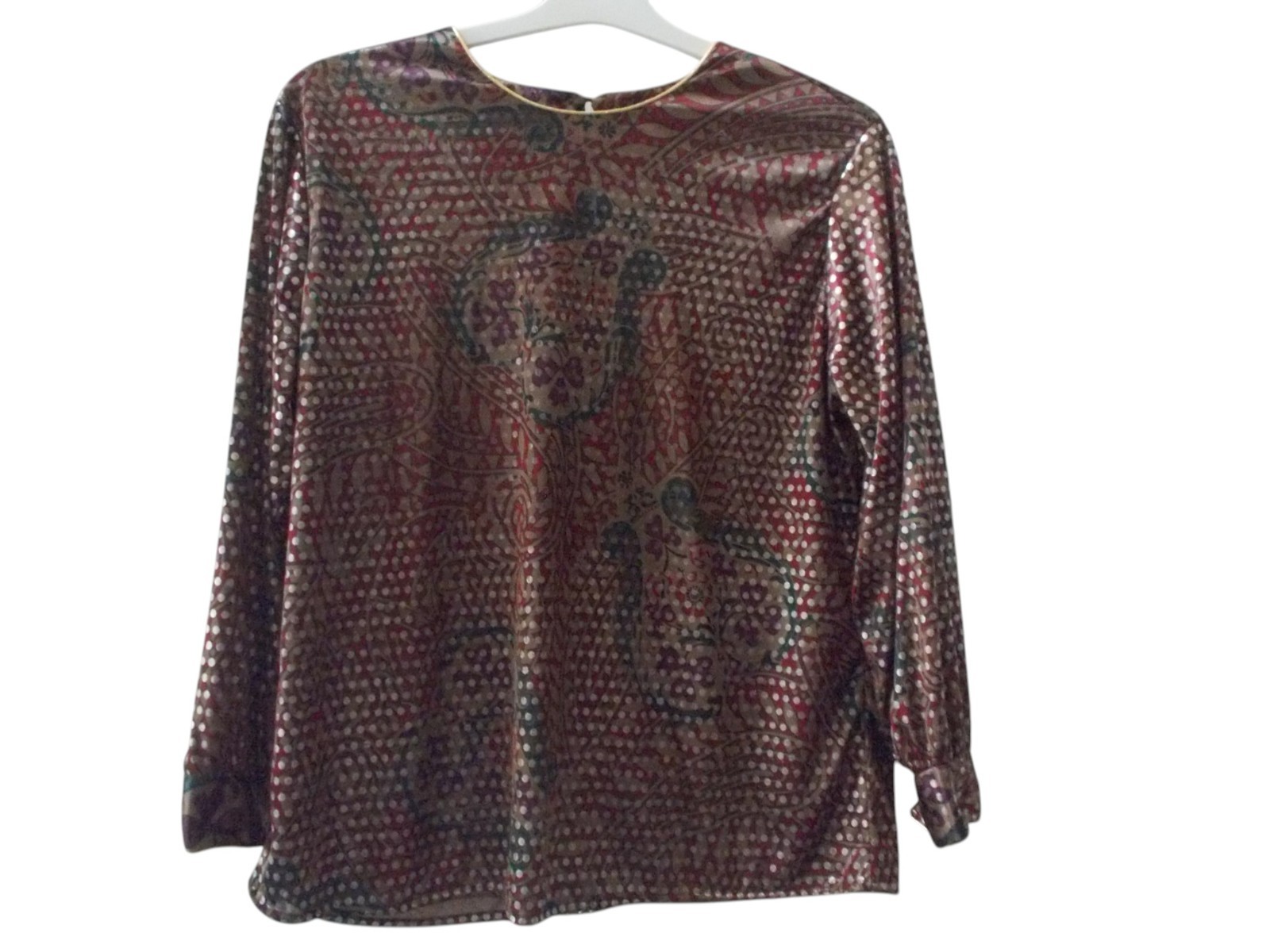 VTG NOTCHES Maroon & Teal Paisley Print w/ Shimmer Long Sleeve Shirt Top Sz 12