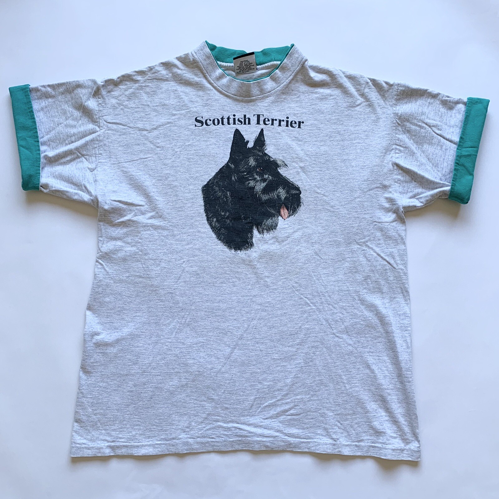 Vintage Scottish Terrier Dog T-Shirt Double Sleeve Neck XL Women Gray