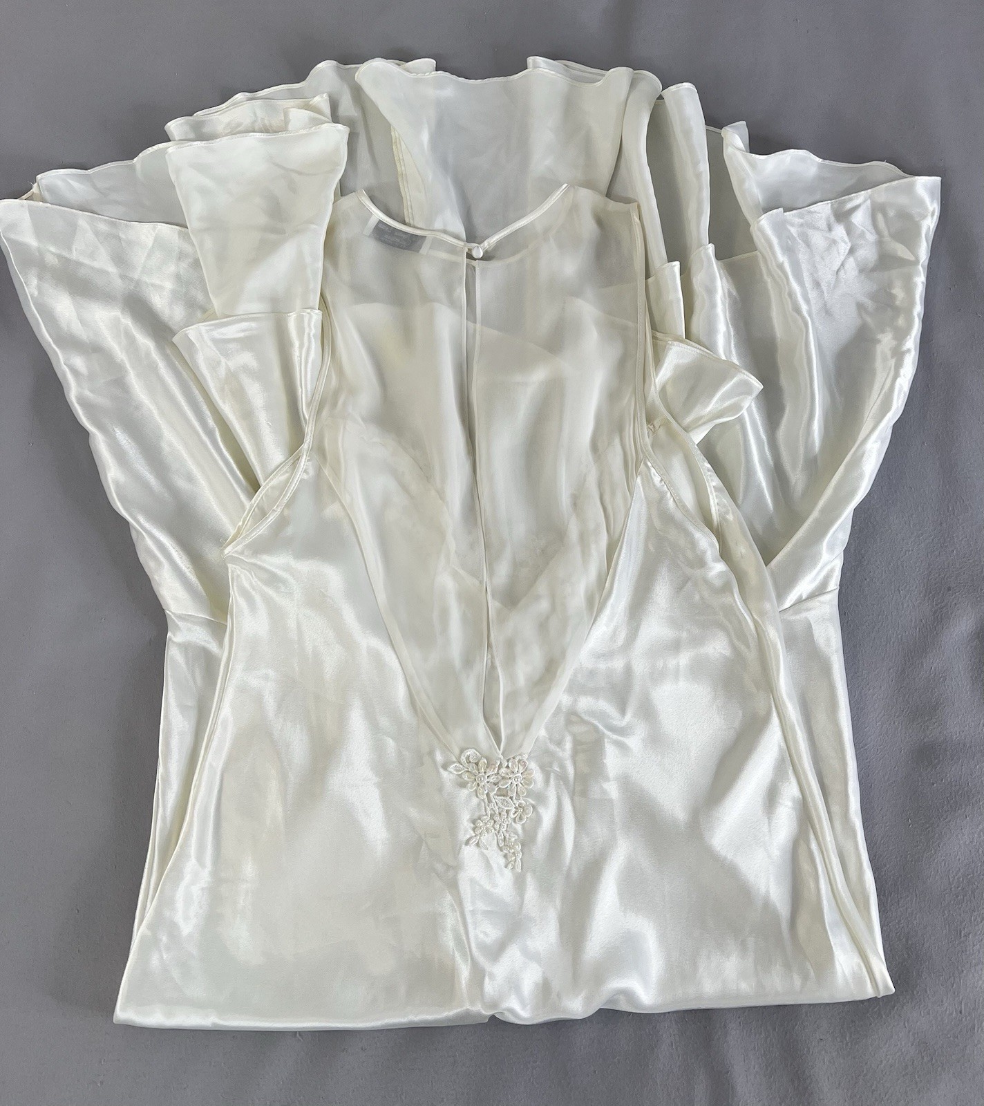 VTG Jessica Lynn Collection Women Set Robe Night Gown Satin L Ivory Chiffon Y2K
