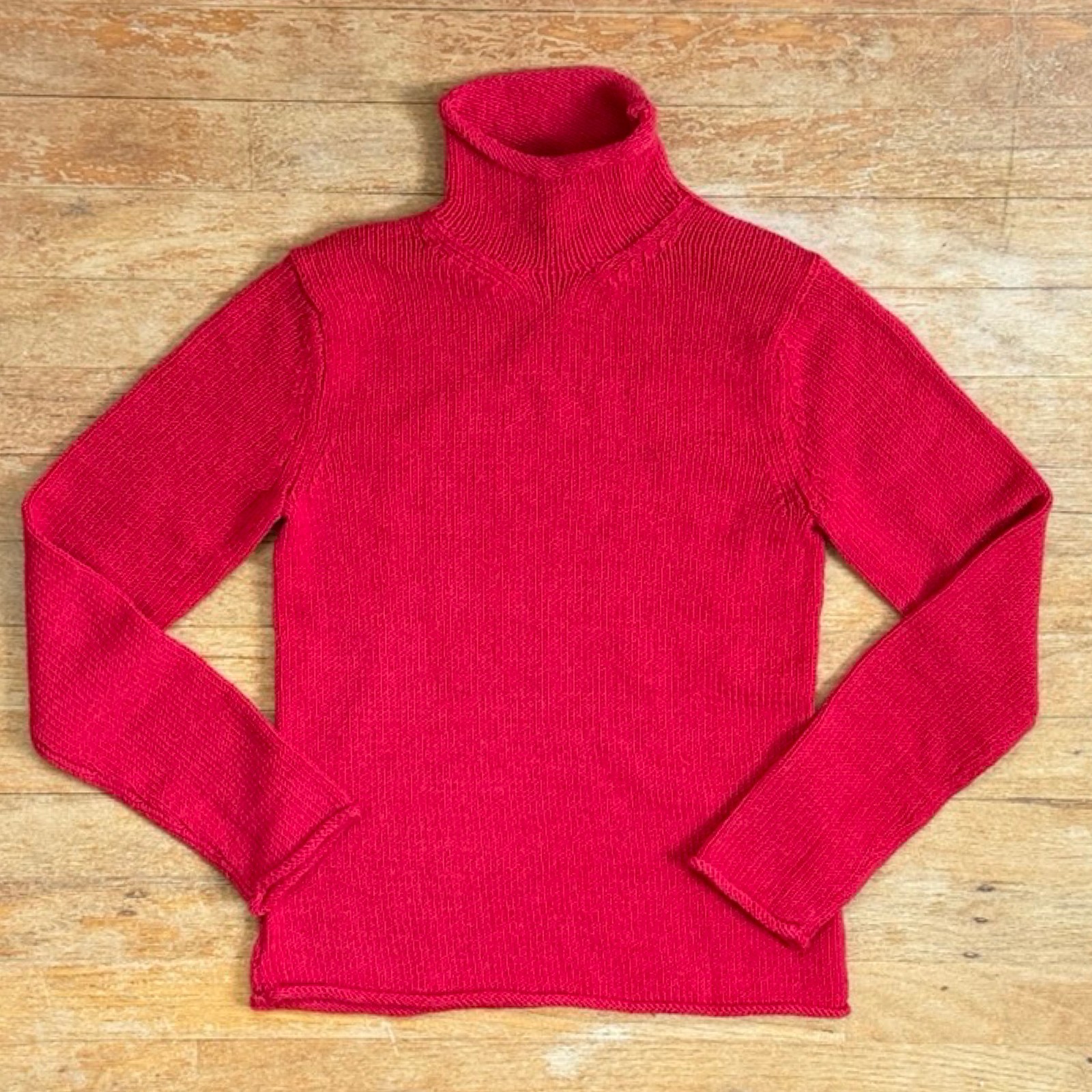 Vintage Red Wool Turtleneck Sweater Womens Size XS Knit Roll Turtle Neck NWT