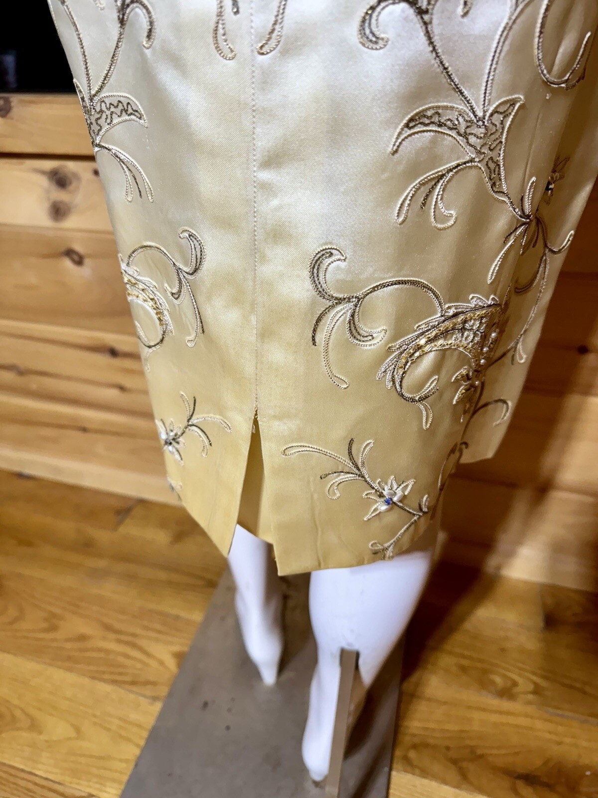 1950’s, 1960’s BEADED EVENING Dress Vintage, Champagne Satin, Gold Beading.!