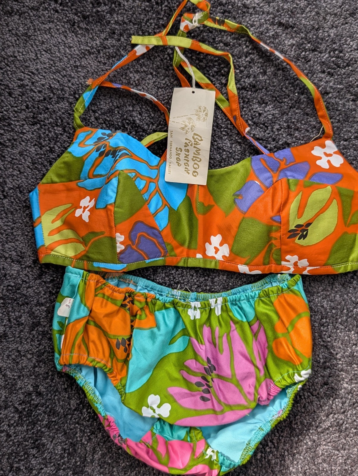 Vtg 60s Hawaiian Fashions by Zacuto Bamboo Fashion Shop Bikini NOS Exotic Print
