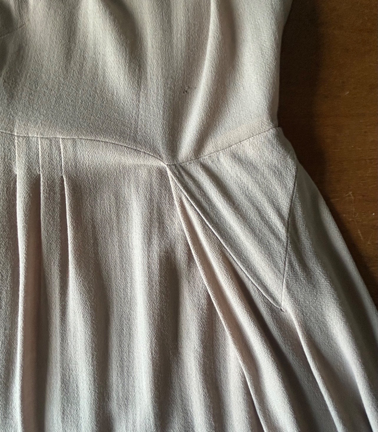 1940s Handmade Forstmann virgin wool crêpe dress dusty pink draped XXS 32