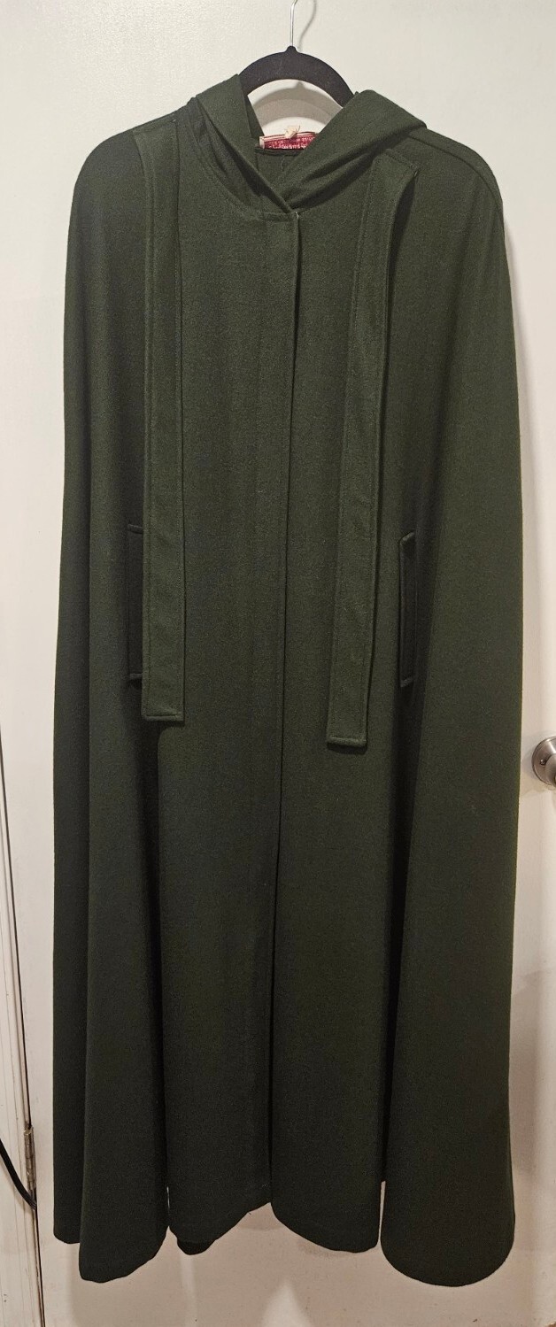 Aunt Abigail’s Attic Medium Dark Green Wool Full Length Cape Hooded Vintage 80’s