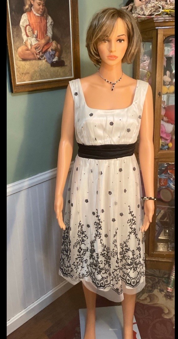 Onyx Nite Vintage Dress Ivory & Black Formal 1980 Size16