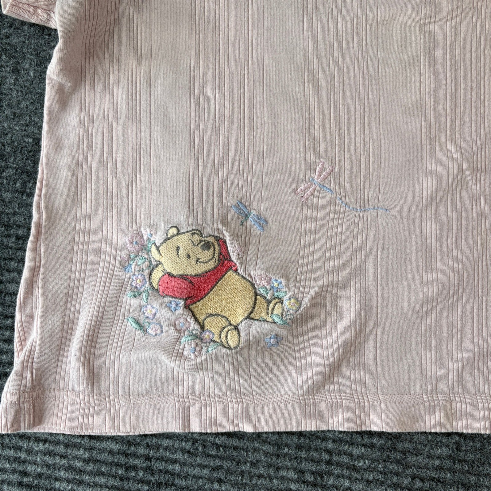 The Disney Store Winnie the Pooh Pink Ribbed Embroidered Henley Crop Top S/M