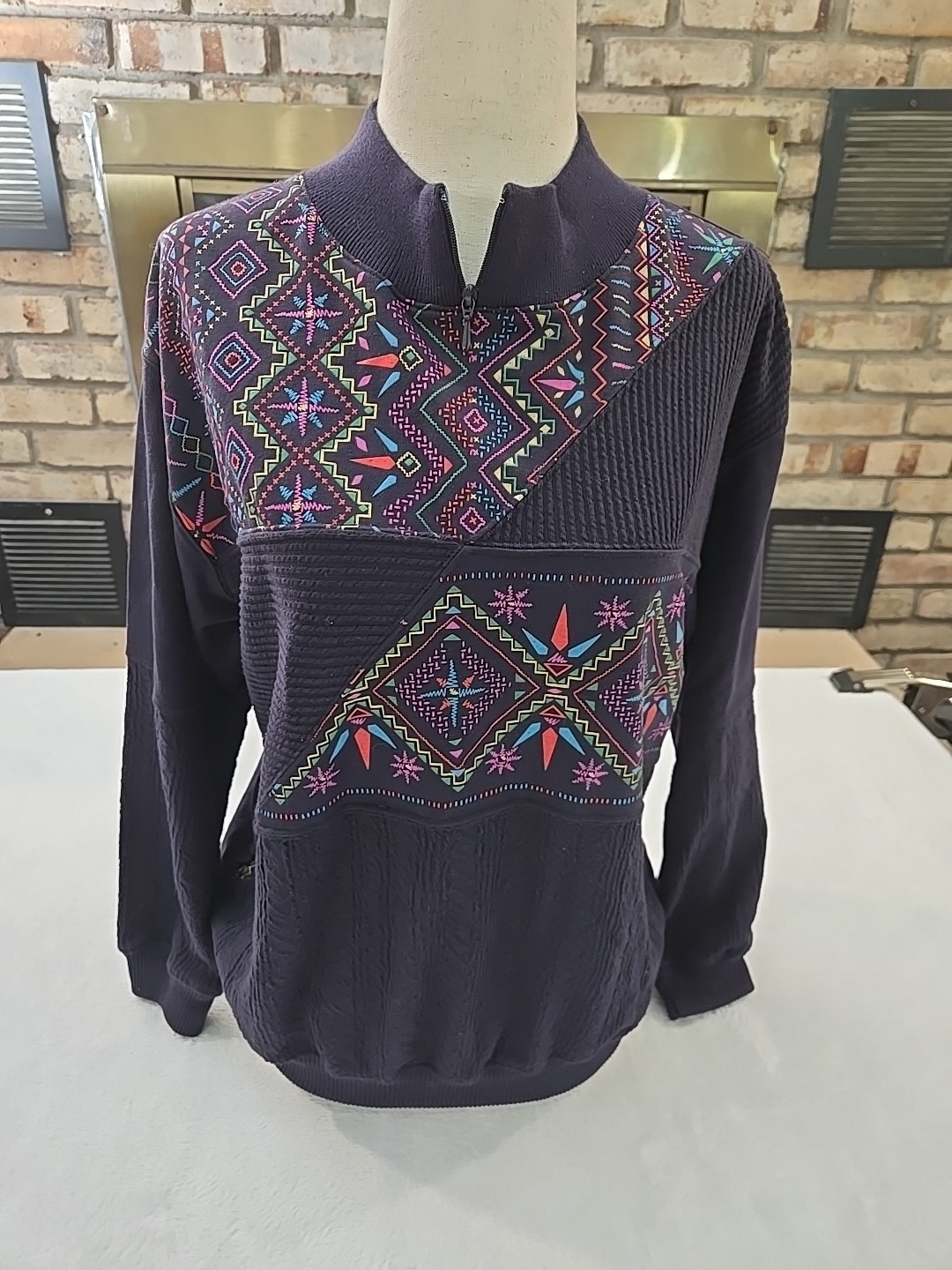 Blast Vtg 90s Southwestern 1/4 Zip Mock Neck Sweatshirt Womans Sz Med Oversized