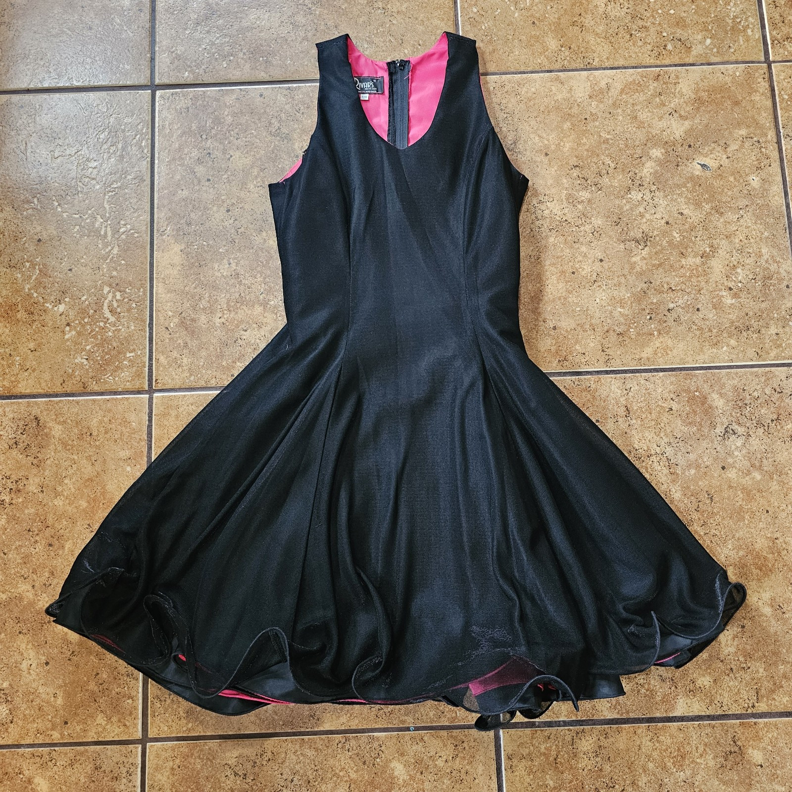 Vintage 90s Mini Dress Rivars Party Sparkle Black Pink 7/8 Glam Rock Wavy