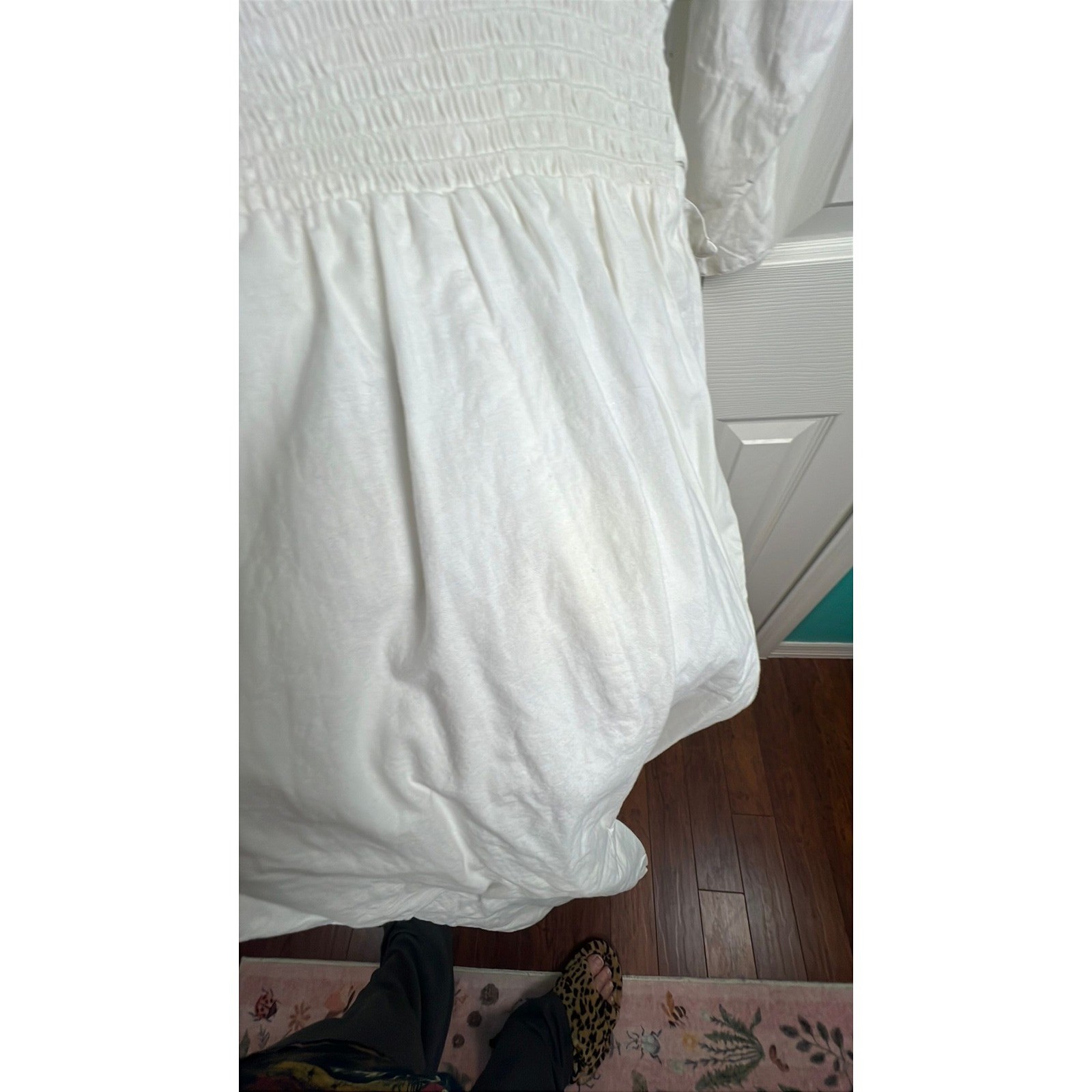 80s Western Shirt Dress Boho Coastal White Cotton Turquoise XS S