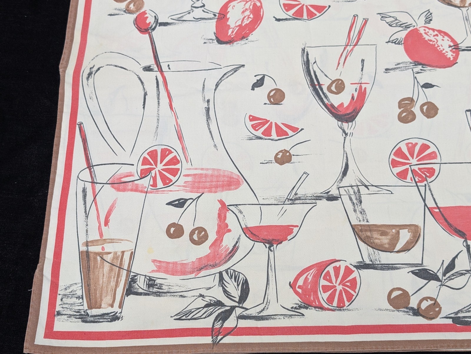 VTG 1950s PULLOVER SLEEVELESS COTTON TOP HANDMADE NOVELTY FABRIC COCKTAILS FRUIT