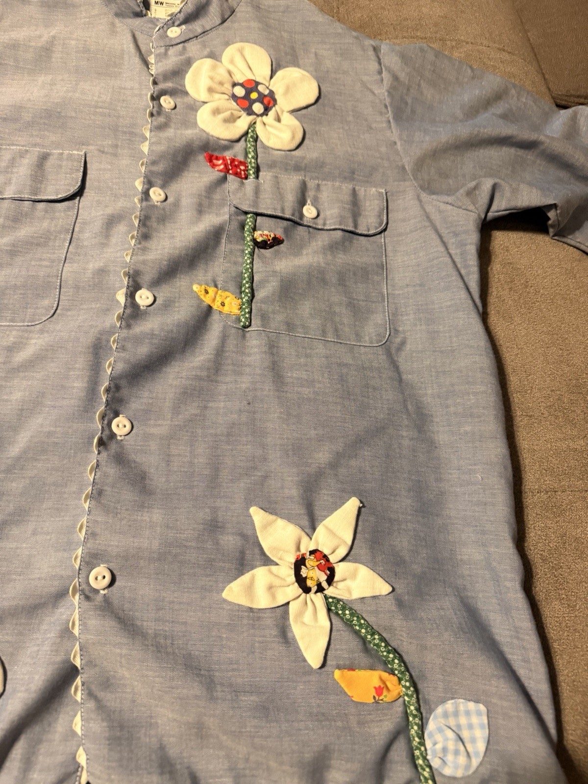 Vintage 1970’s JCPenney Big Mac Button Up Shirt Ladies Large Blue Flowers Rare