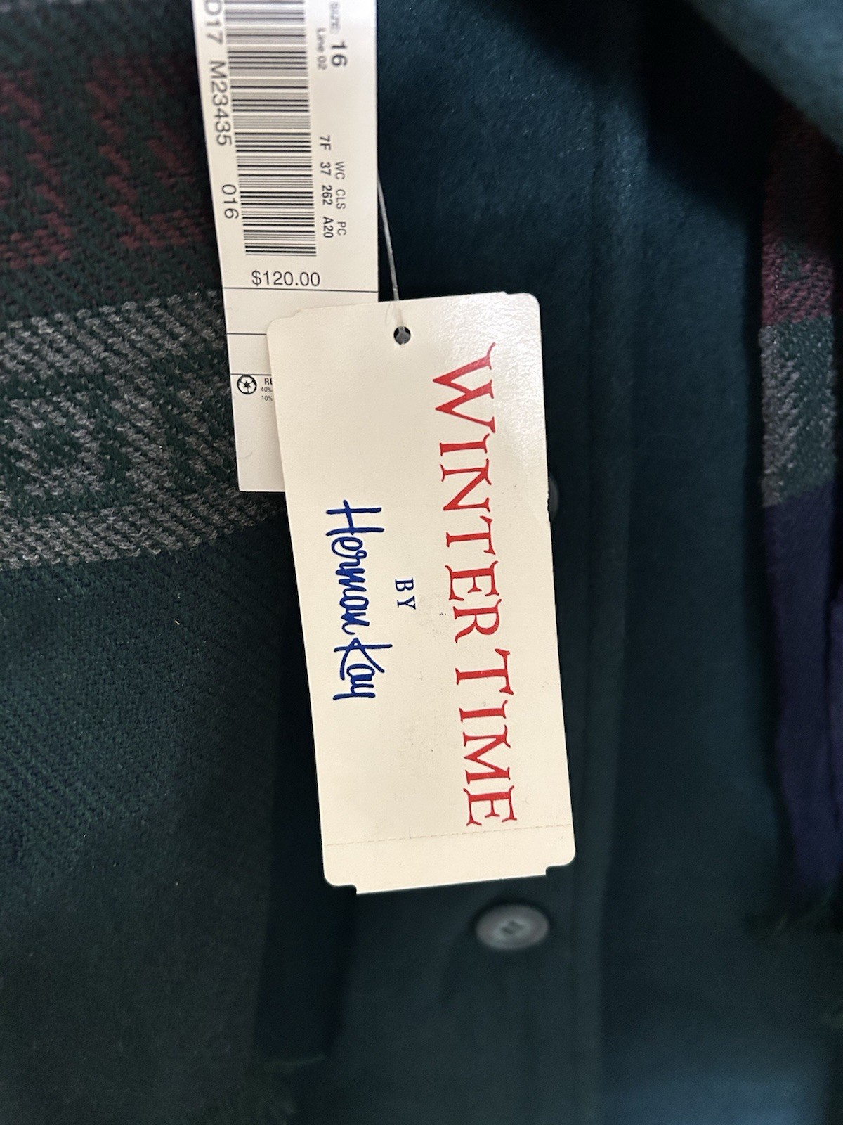 vintage Herman Kay Hunter Green wool blend coat with matching scarf Size 16 NWT