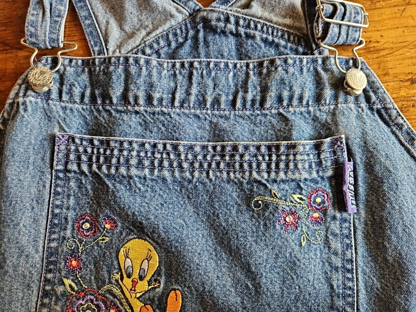 Vntg Looney Tunes Denim Overalls 24/26W Tweety Womens Shorts Romper Summer 3x
