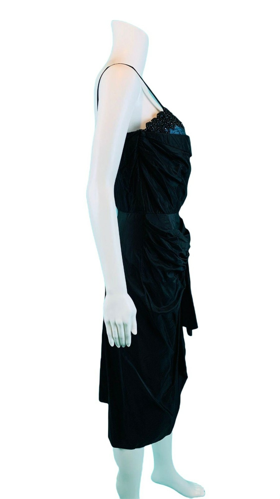 Vintage 1950s Sarong Wiggle Dress Cocktail Black Blue Old Hollywood W 28″