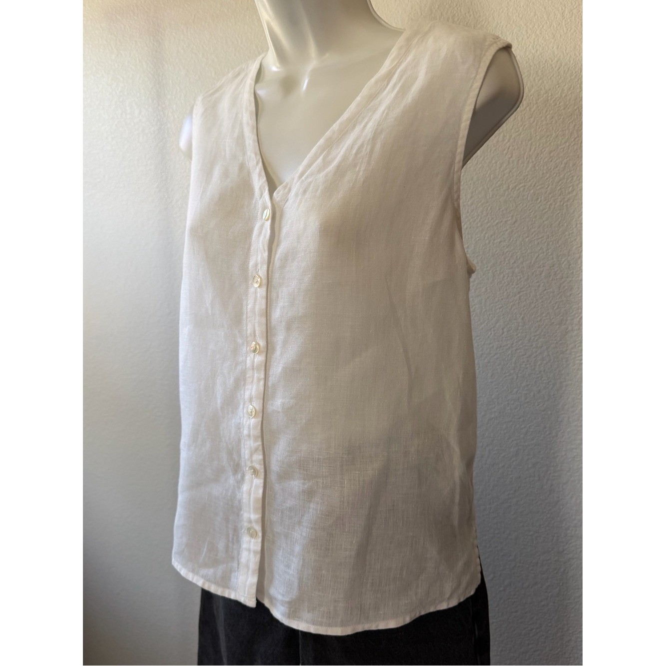 Eileen Fisher Organic Linen Knit Vest White Size Small