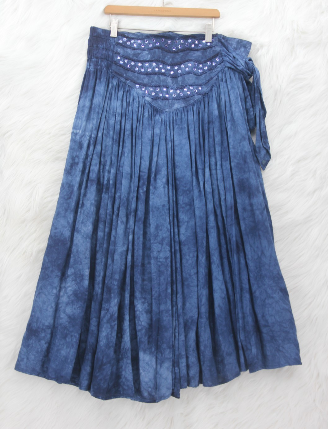 Vintage Risky Blue Tie-Dye Midi Skirt M/L Stones Y2K Retro Festival Boho Hippie