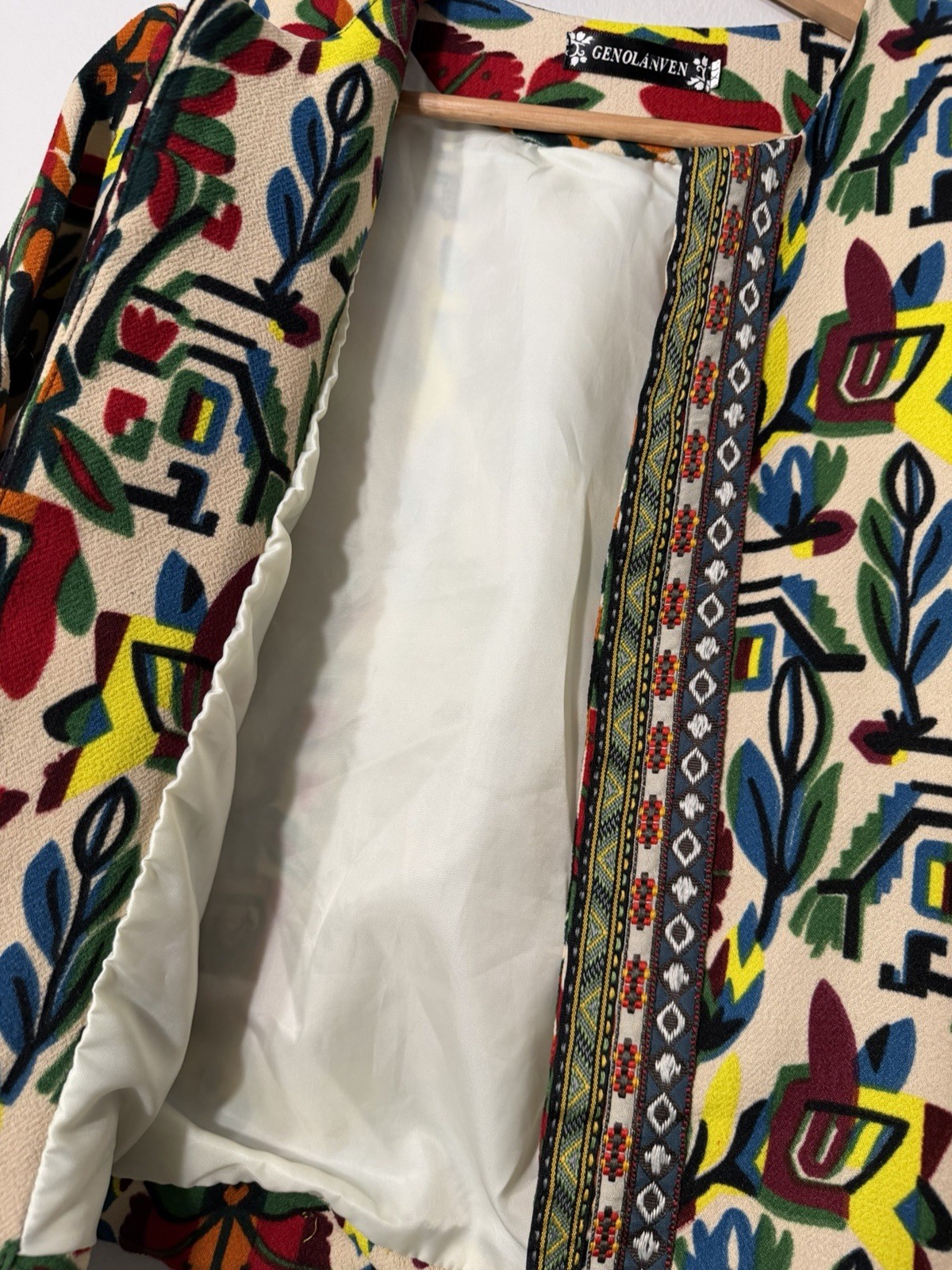 VTG Jacket Blazer Boho Tribal Floral Ethnic Artistic Multicolor Open Front -XL