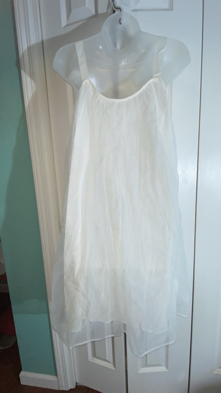 Vintage Nightie Cream And White Lace Sheer M Nightgown Lined Layered USA AA14