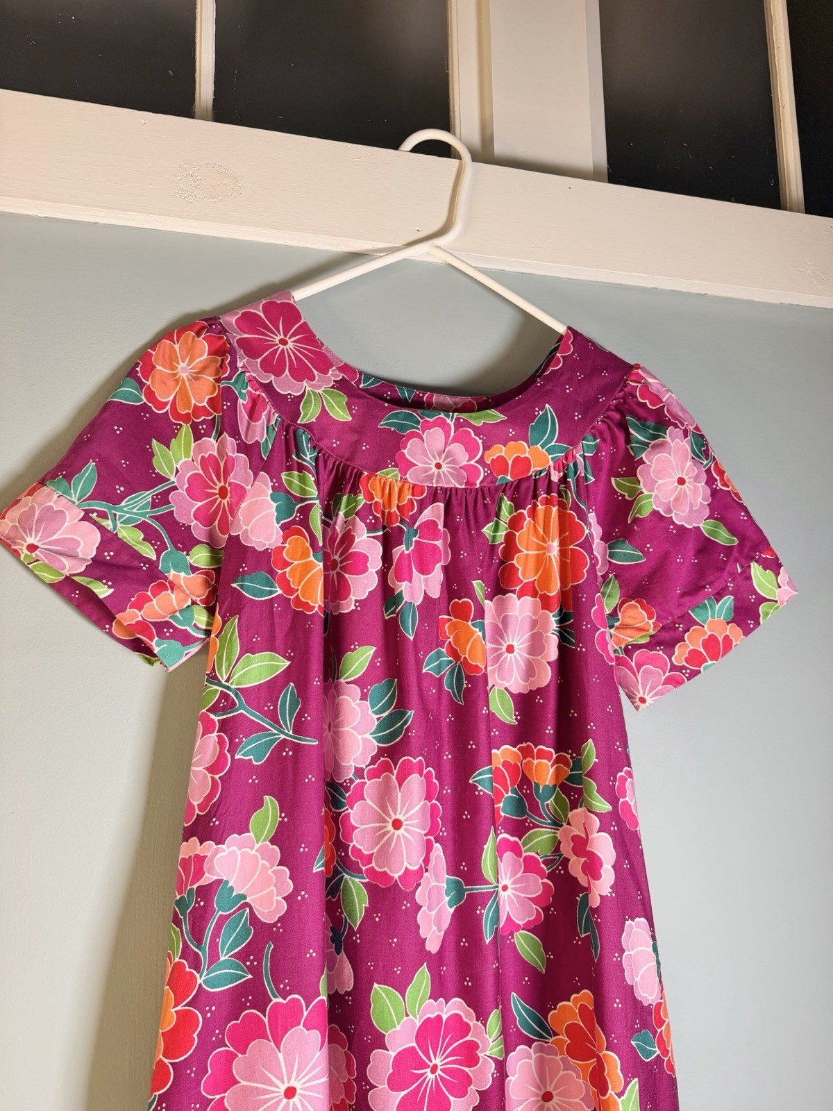 Vintage 1970s Hawaiian Muumuu Dress Flower Power Soft Cotton 70s Boho Hippie