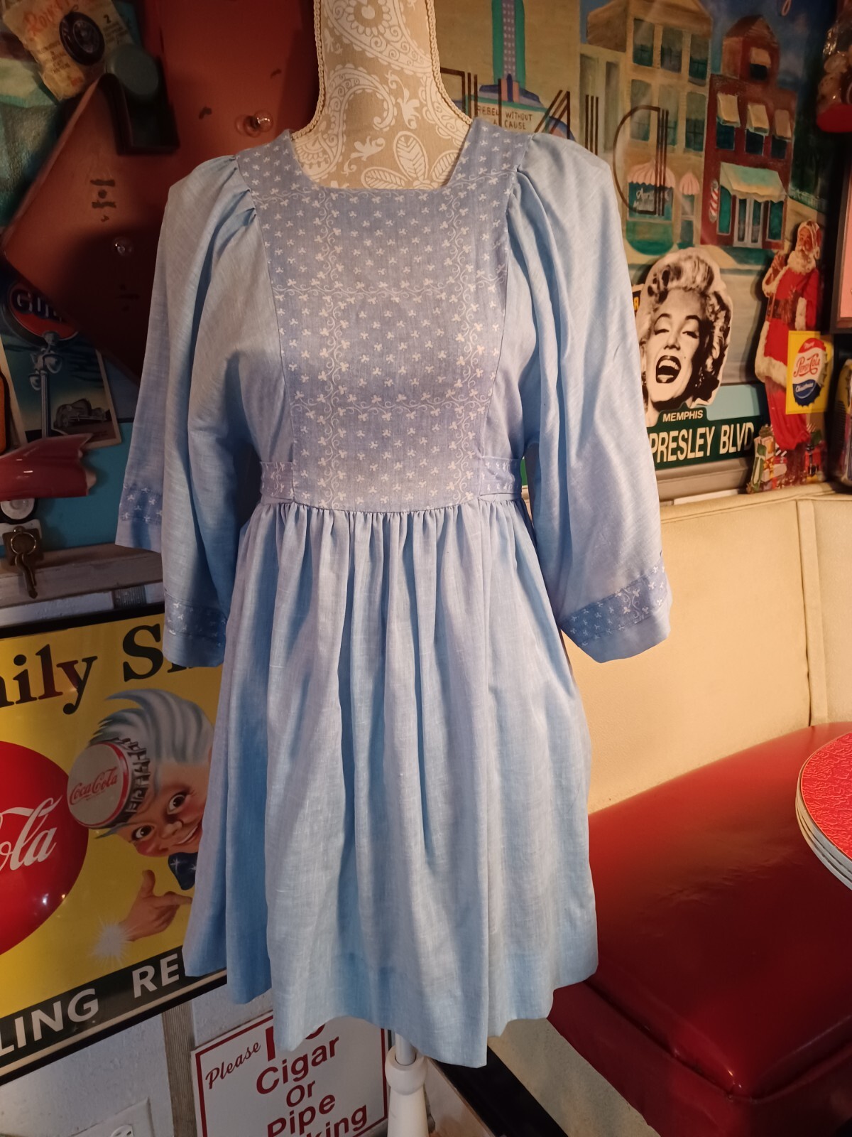True Vintage Mid-century 1960s 1970s Peasant Mini Dress Mod Hippie Cottage Core