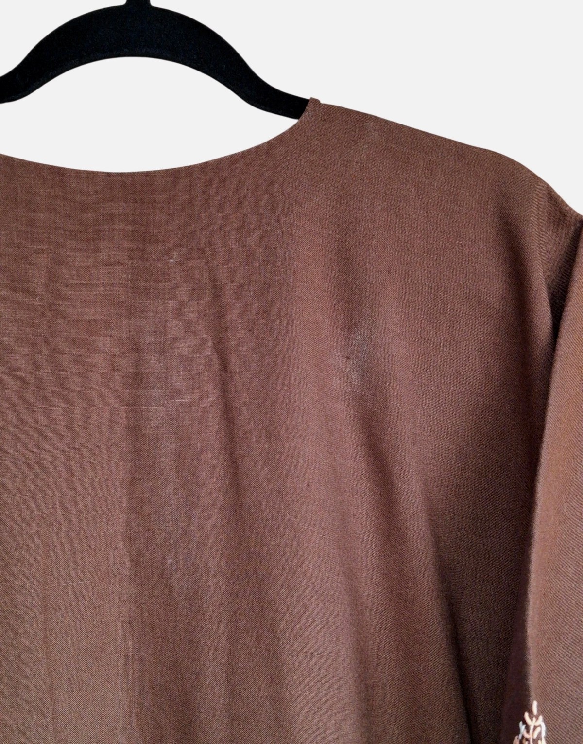 Vintage Brown Embroidered Kaftan Caftan Maxi Dress Boho Modest One Size Handmade