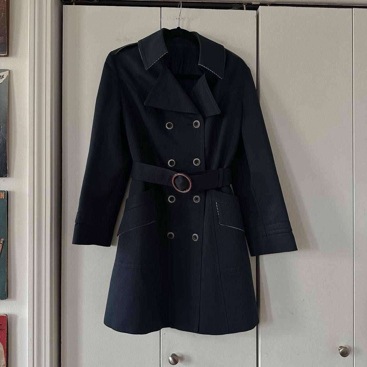 Vintage Union Made 1960s MCM Mod Navy Blue Trench Coat Pier 4 Davis of Boston M