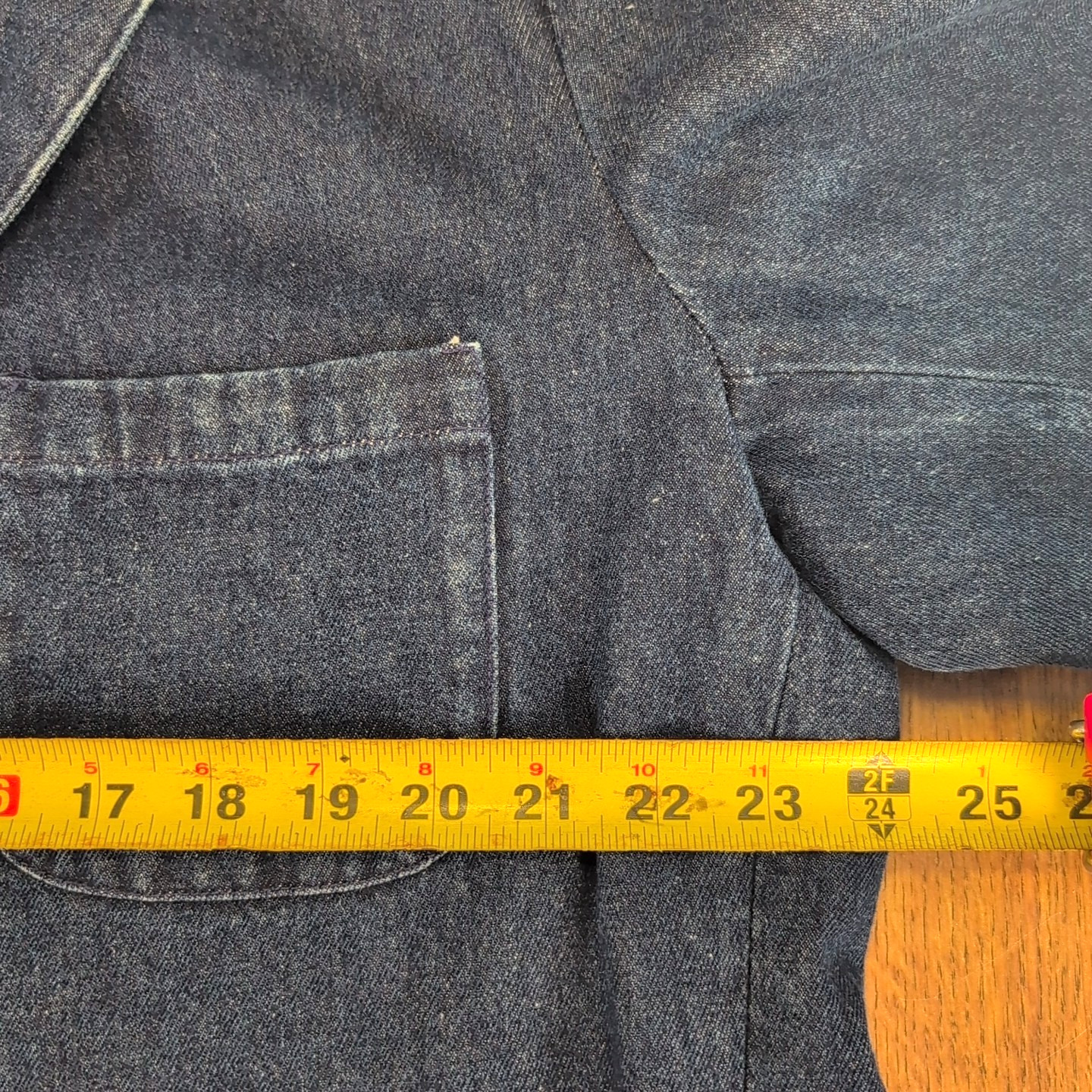 90s Authentic Imports Coat Women’s L Blue Denim Flannel Lined Leather Collar VTG