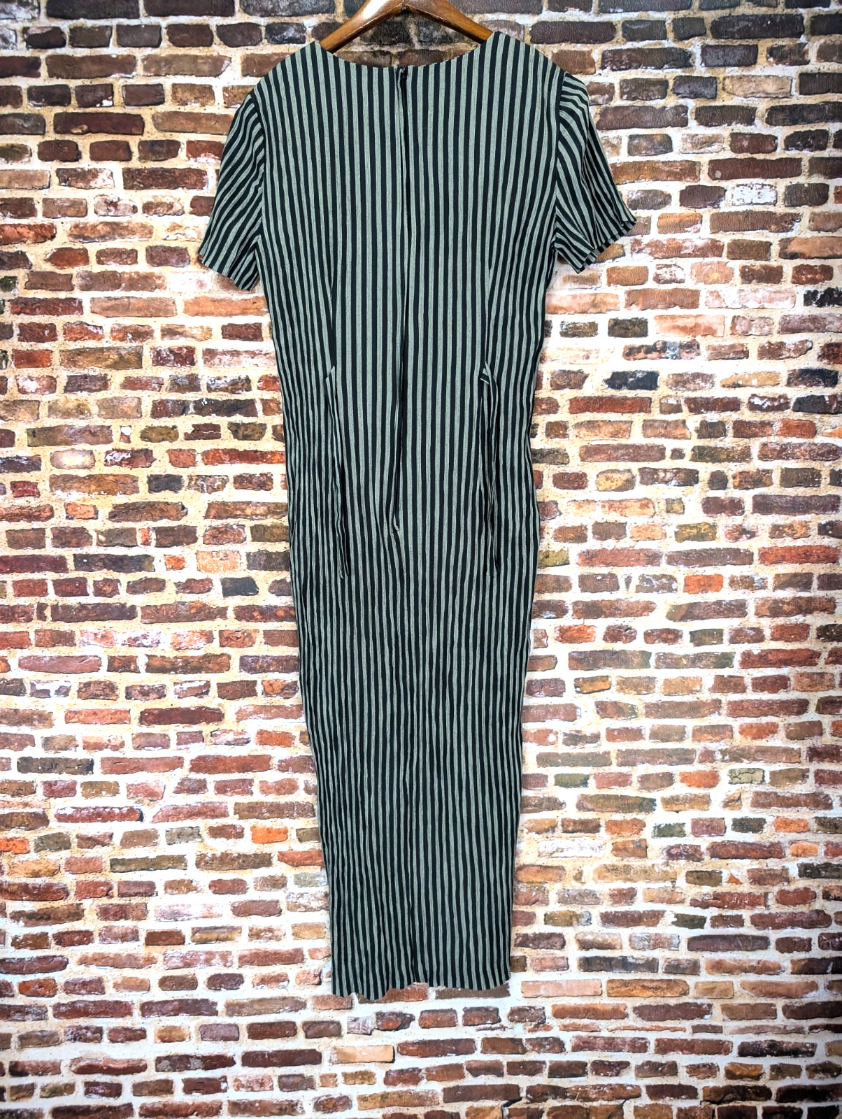 Vintage Long Slit Wiggle Dress 90’s Y2k Striped Button Maxi Size 5 6 Small Gray