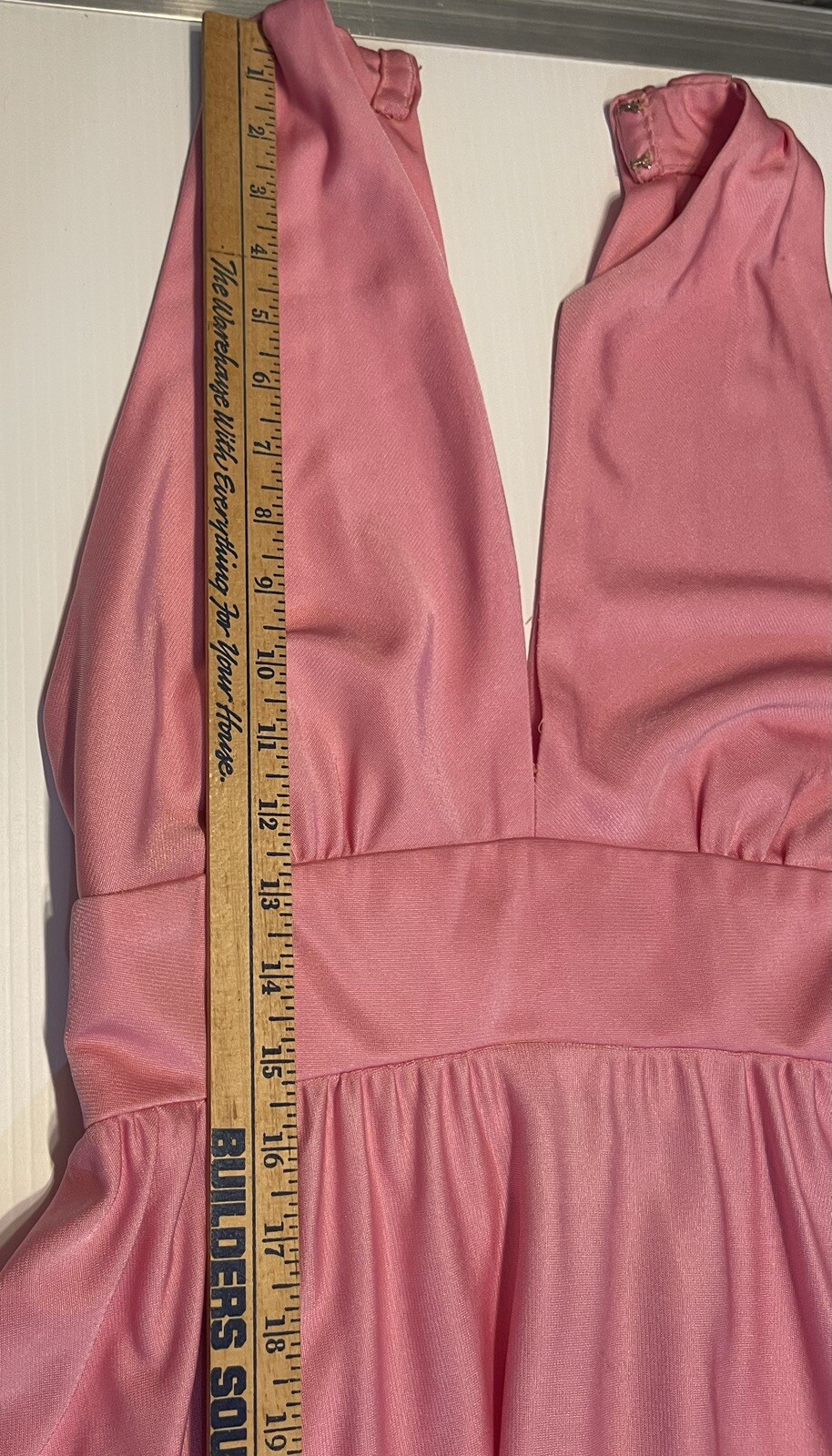 VTG 1970s PINK Ball Gown Liquid Silk Party Halter Gala Formal Size Small