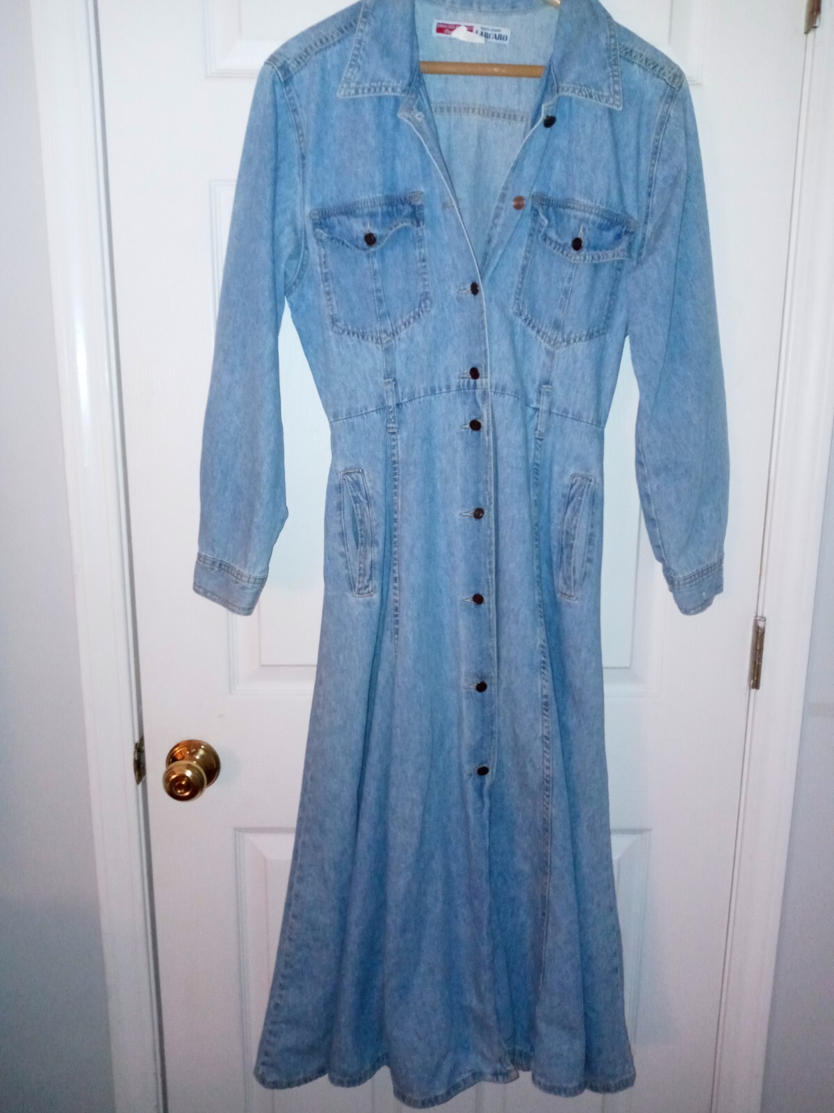 VTG 1980 J Acaro dress long slvs long 100% cotton blue jean denim button frnt S