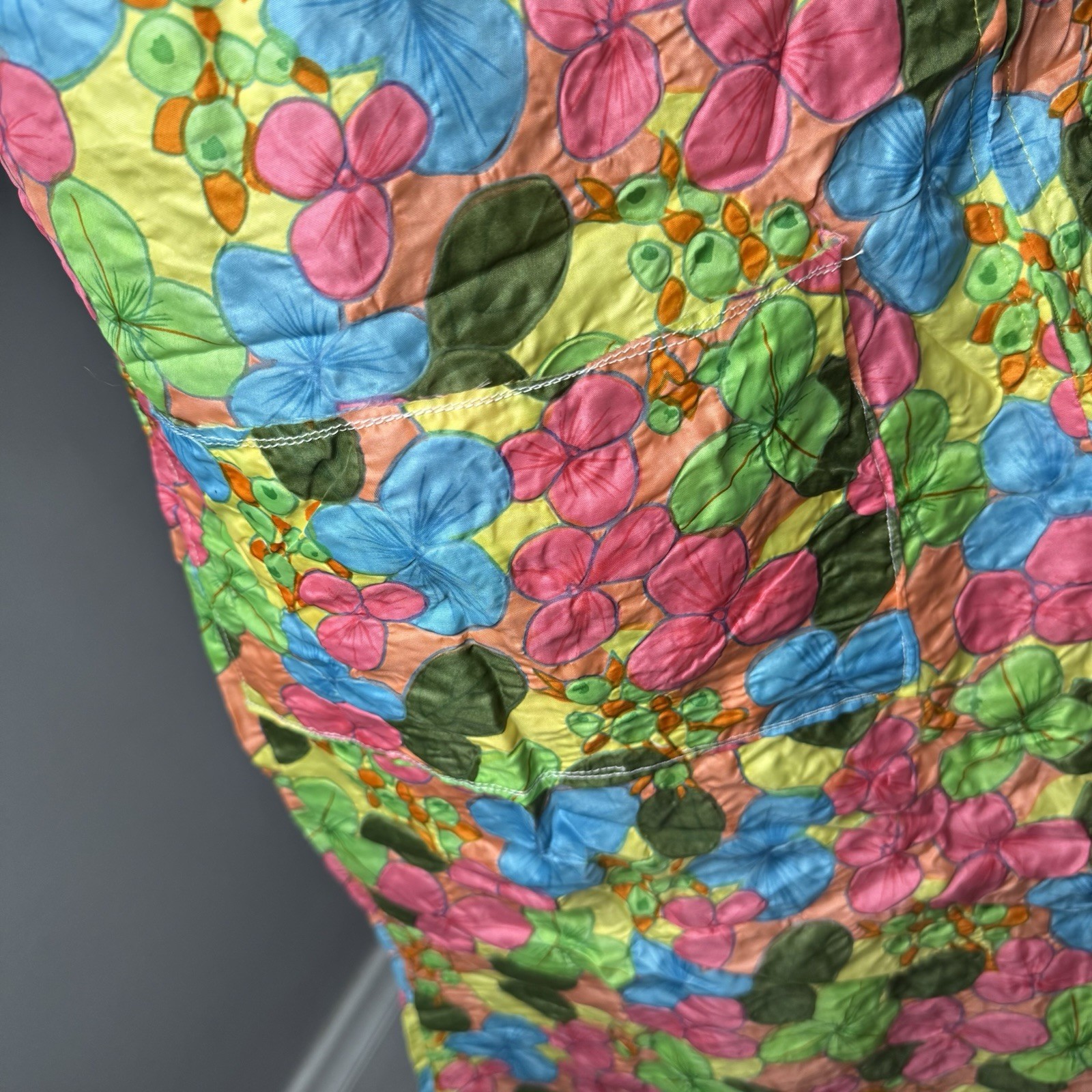 VINTAGE Boho Neon Floral Short Sleeve Dress Size Medium Hippie Retro 60s 70s