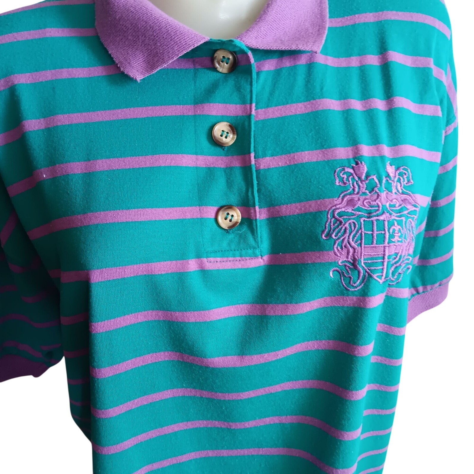 Women’s Polo Shirt Medium Vintage 1990’s Padded Shoulder Embroidered Logo