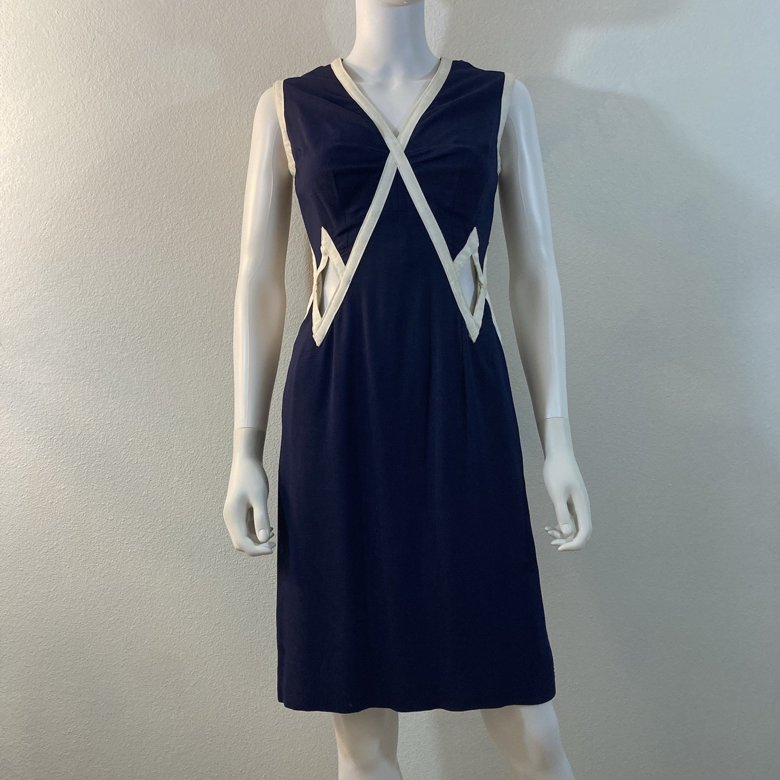 Vintage 1960’s Mod Cut Out Mini Dress Navy Blue Size Small