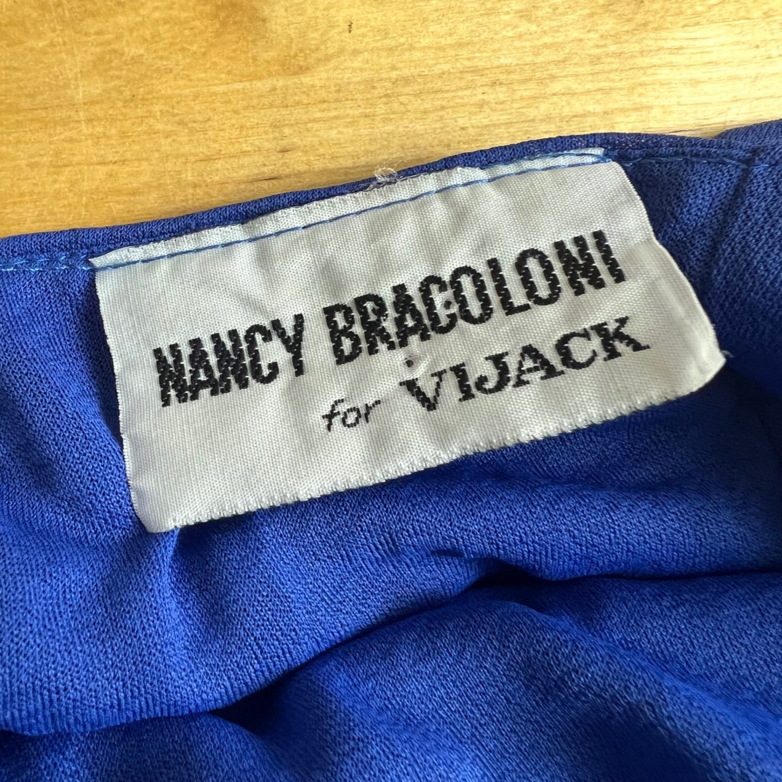 Vintage Nancy Bracoloni ViJack Dress Ruched Midi Size 7-8 Blue Batwing Drape 80s