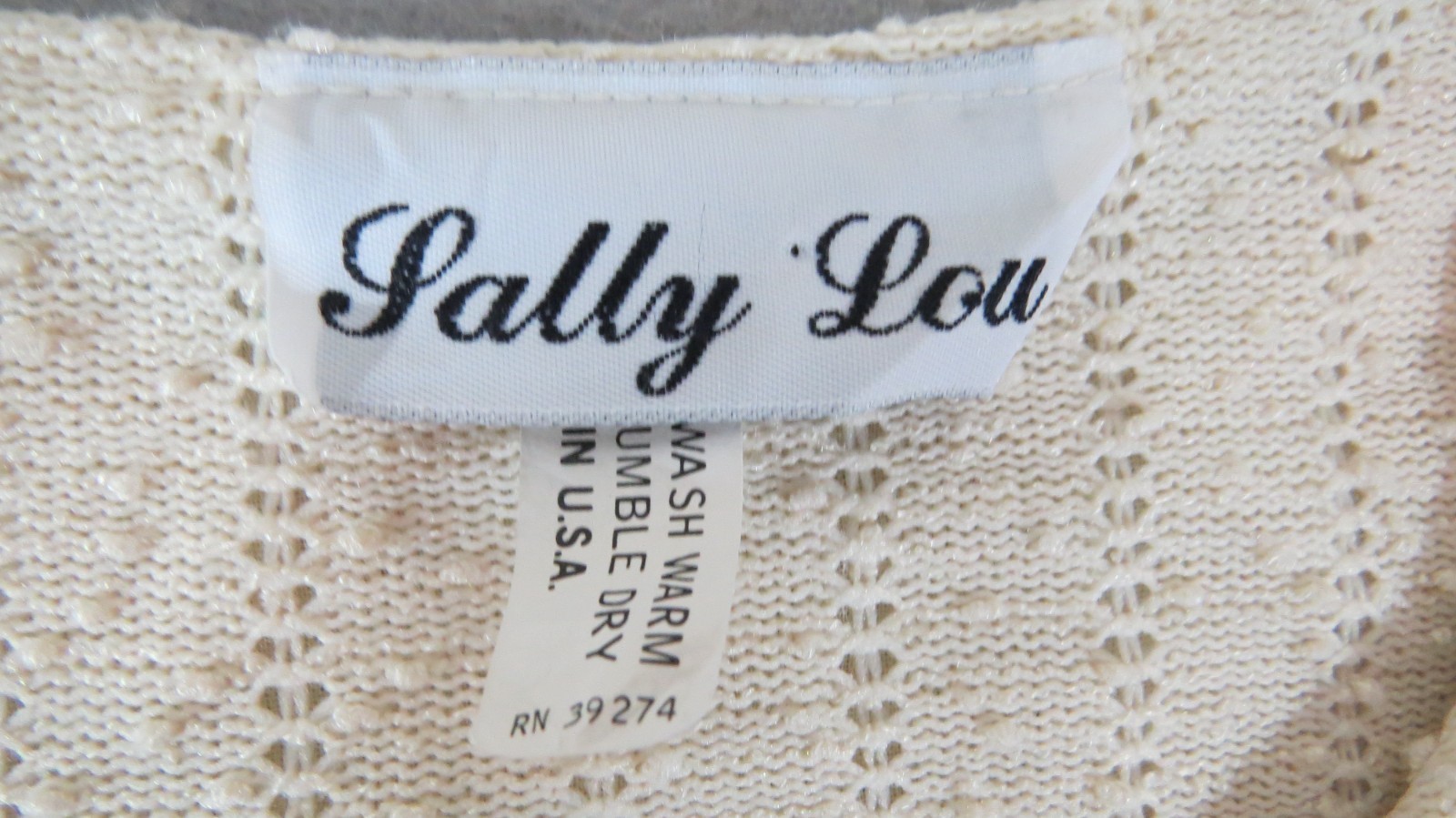 Retro 1970s Sally Lou Cotton Blend Pointelle Bobble Knit Dress Women’s Size 14