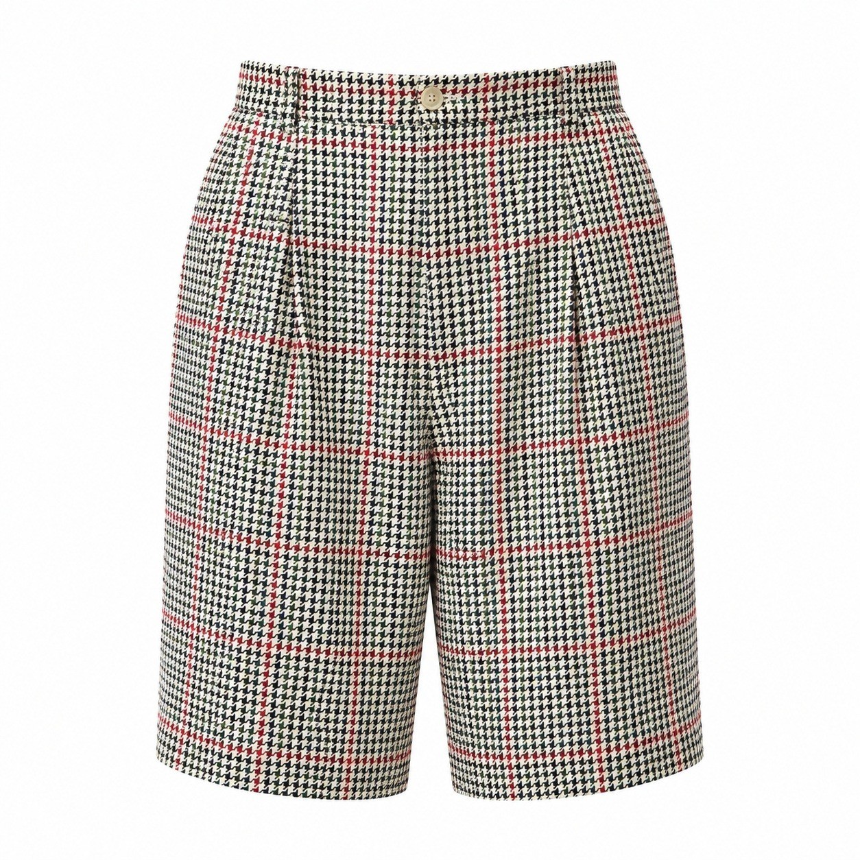 Vintage Sharon Young Houndstooth Plaid Bermuda Shorts High Waist Size 12 USA