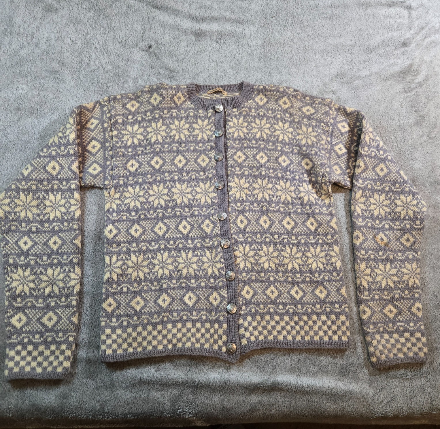 VTG Handmade in Norway Heavy Cardigan Nordic Wool Sweater 50s OOAK Large READ