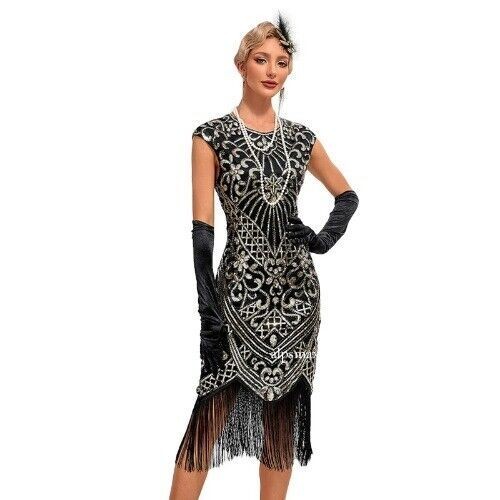30S Flapper Dresses 1920s Vintage Dress Summer Fringe Beaded Great Gatsby Party