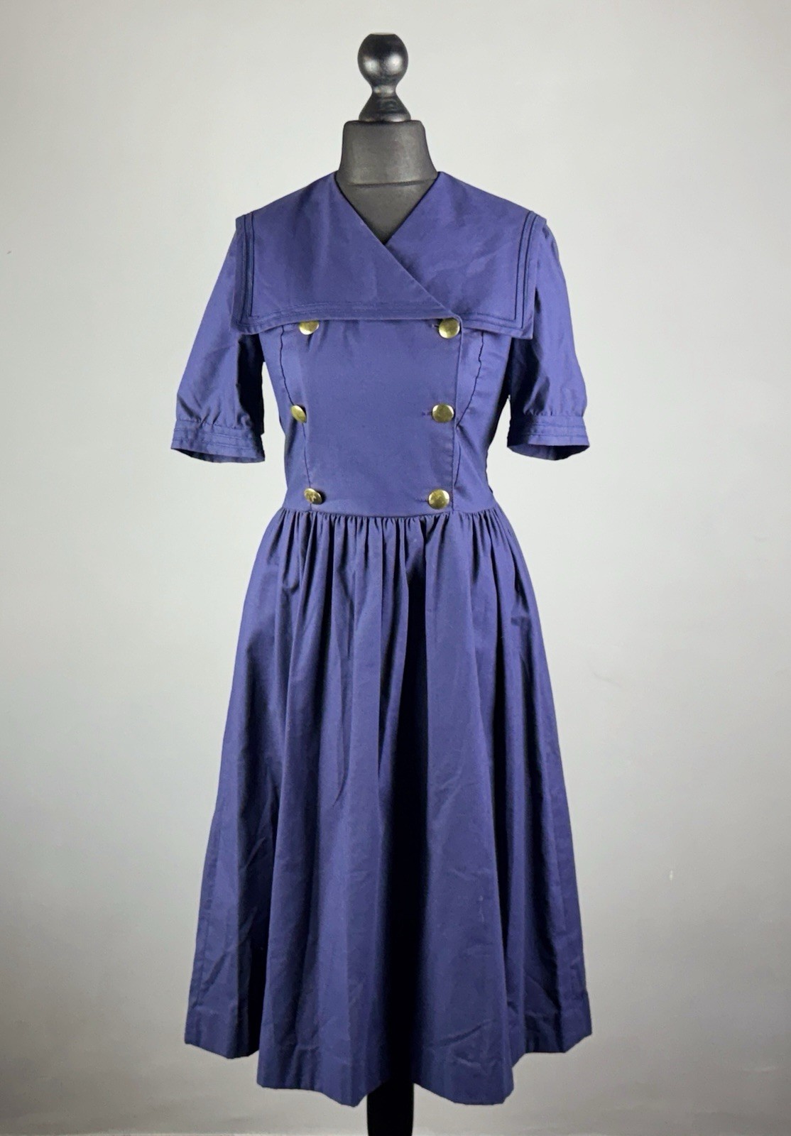 Vintage 80’s LAURA ASHLEY Navy Blue Short Sleeve Sailor Dress Size UK 10 / EU 36